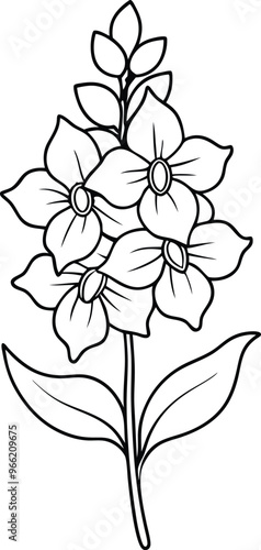 Delphinium flower icon silhouette illustration on black and white