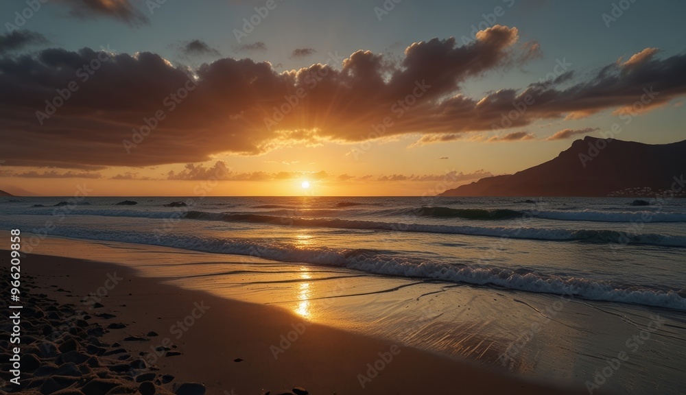 Fototapeta premium Golden Sunset Over Serene Beach