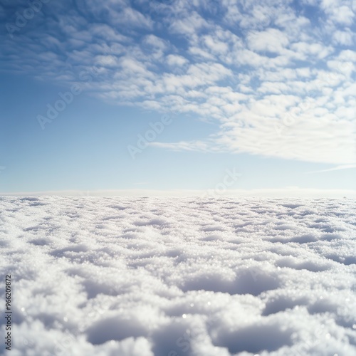 Tranquil Winter Landscape with Snow-Covered Ground and Spacious Sky Negative Space