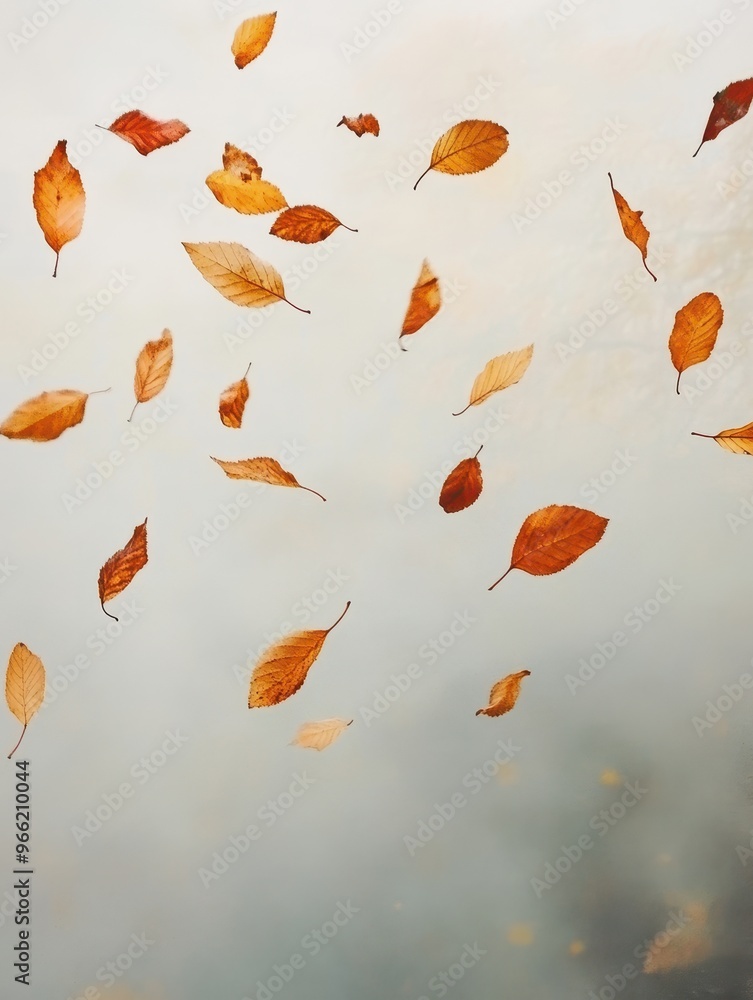 Serene Autumn Leaves Dance in the Wind with Negative Space Serene Autumn Leaves Dance in the Wind with Negative Space