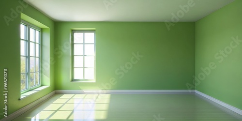 Green Room with Sunlight and Windows, interior design, green walls, sun light, room design, windows, green photo