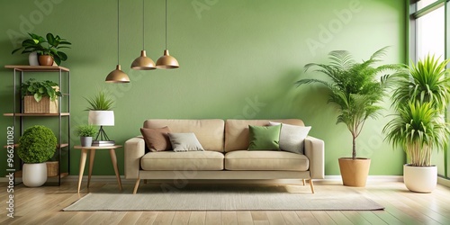 Living Room with Green Wall...