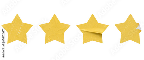 Yellow star paper stickers vector illustration set