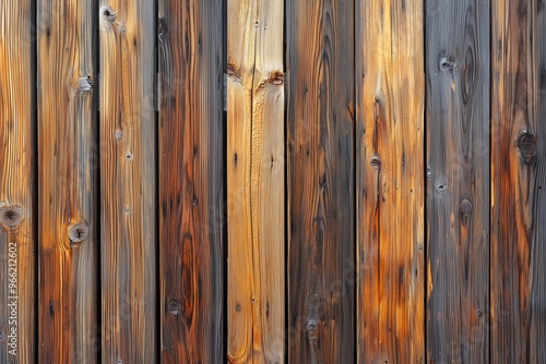 Wooden planks with varying shades of brown and black. The texture showcases natural wood grain patterns and knots, creating a rustic appearance.