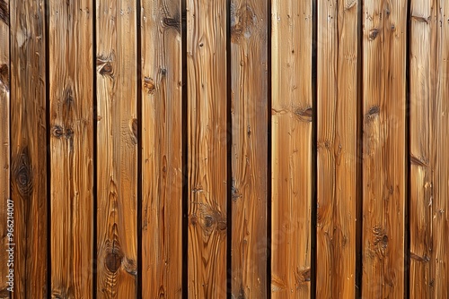 Wooden wall made of vertical planks, showcasing the natural grain and texture of the wood. The warm brown tones highlight the rustic charm.