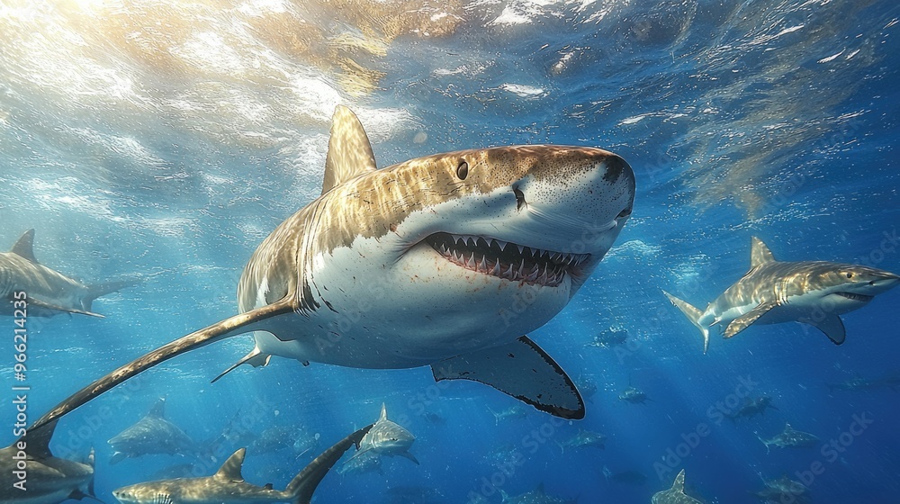 Obraz premium Majestic Sharks Gliding through the Ocean Depths