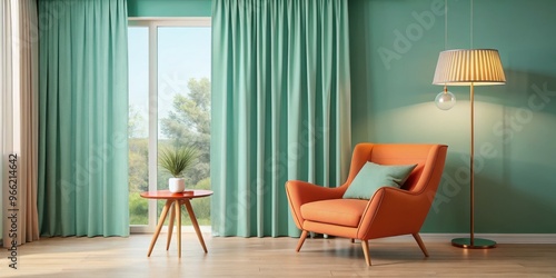 Orange armchair in a mint g...