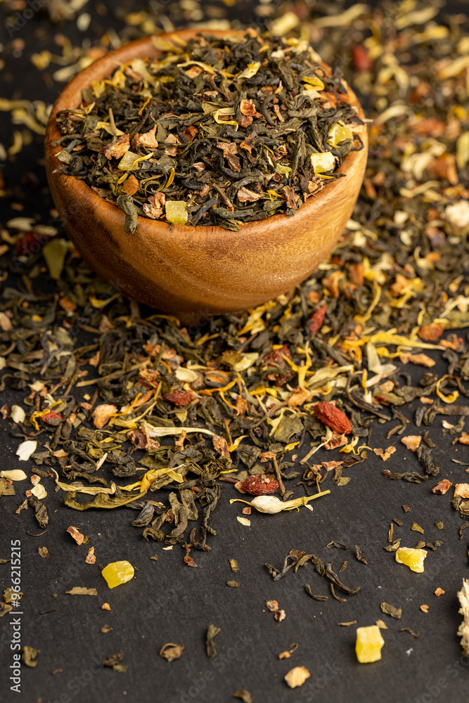 green leaf tea mixed with rose and jasmine flowers green leaf tea mixed with rose and jasmine flowers