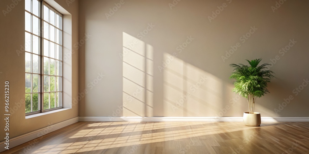 Sunlight Streaming Through a Window in an Empty Room, 3D Render, Interior Design, Plant, Minimalist, room, interior Sunlight Streaming Through a Window in an Empty Room, 3D Render, Interior Design, Plant, Minimalist, room, interior