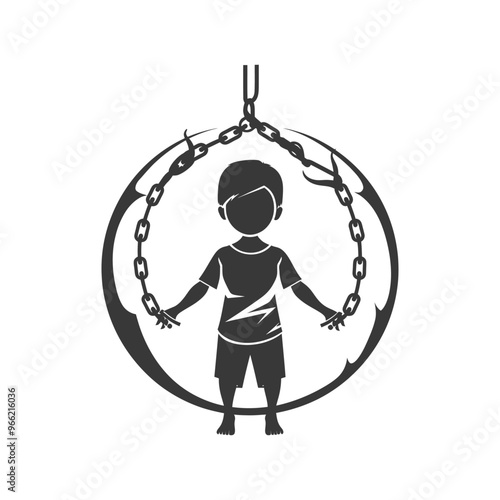 A Silhouette of a Boy Trapped in a Circular Chain