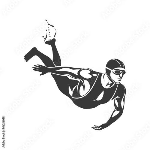 A Silhouette of a Male Swimmer in a Diving Pose