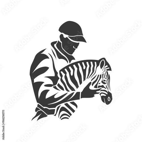 A Silhouette of a Man Holding a Zebra