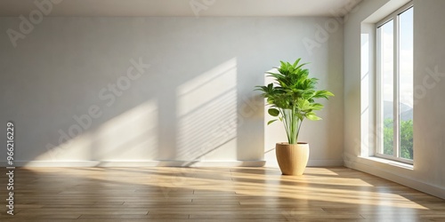 Sunlit Empty Room with Plan...