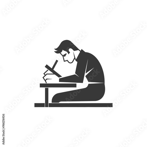 A man sitting at a desk and writing