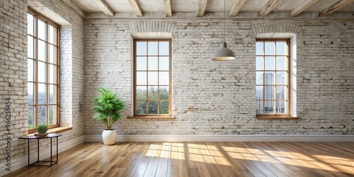 Sunlit Room with Brick Wall...