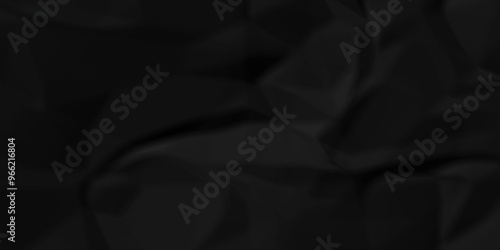 Vector Texture of dark black crumpled wrinkle chaotic paper. closeup old crumple black paper sheet abstract shape background space for text.