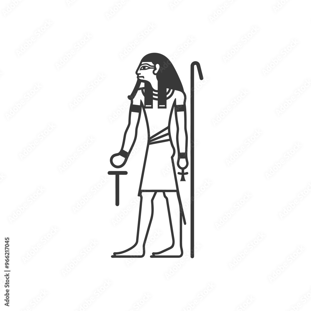 Ankh and Was Scepter Holding Egyptian Pharaoh Illustration Ankh and Was Scepter Holding Egyptian Pharaoh Illustration