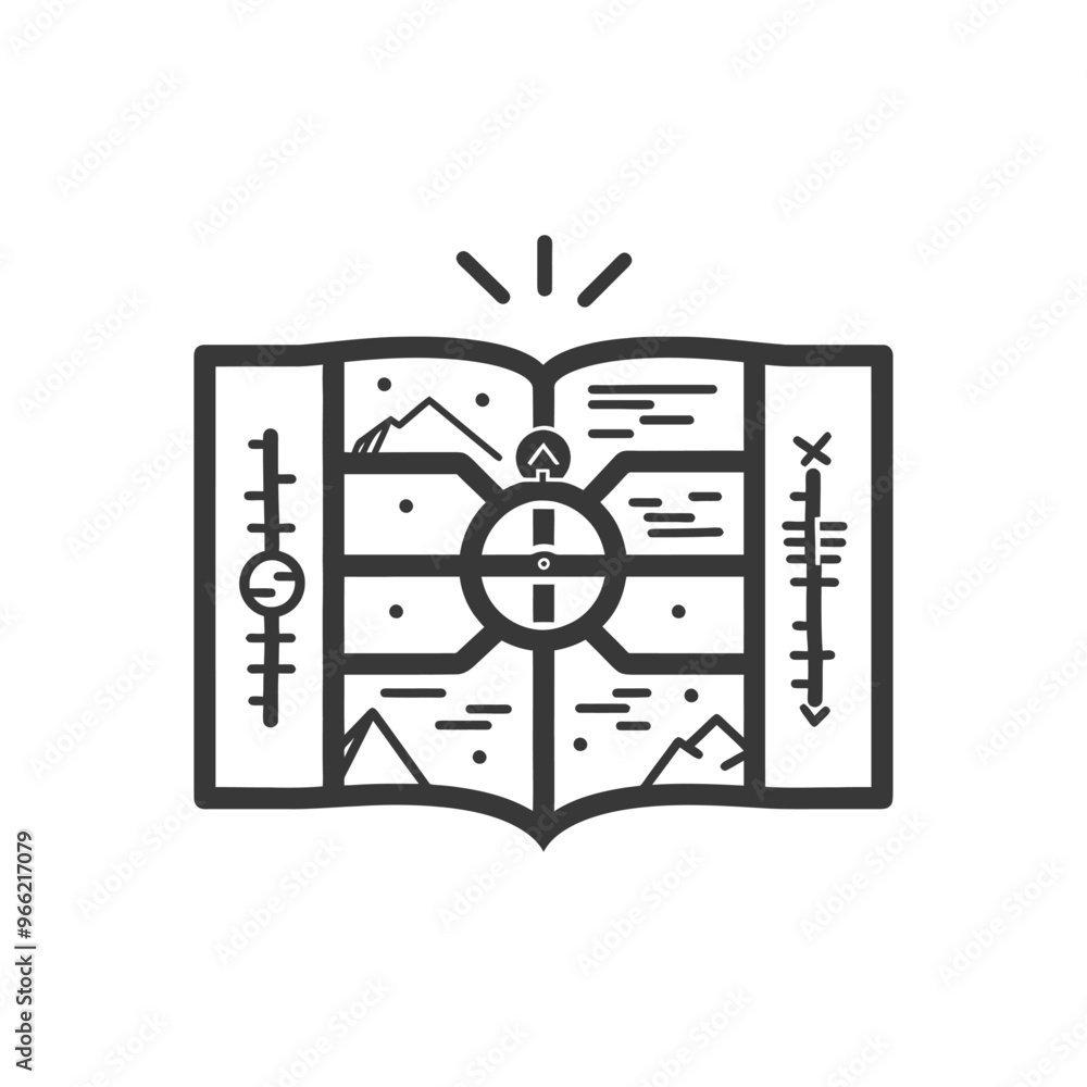 An Open Book with a Map and Compass in the Center An Open Book with a Map and Compass in the Center