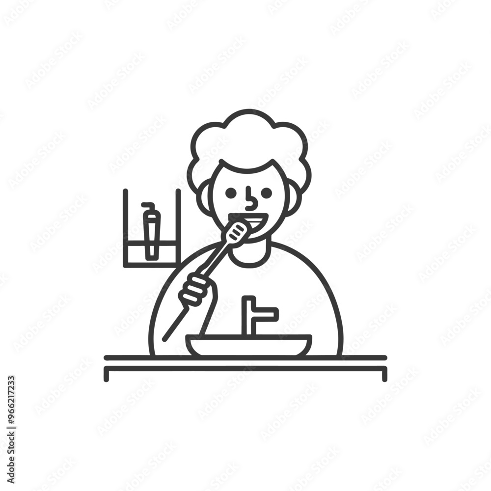 A Person Brushing Their Teeth in the Bathroom A Person Brushing Their Teeth in the Bathroom