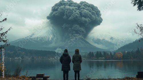 People watching a volcano e...