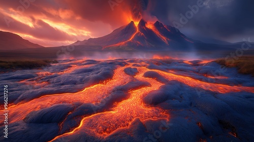 Volcanic eruption with lava...