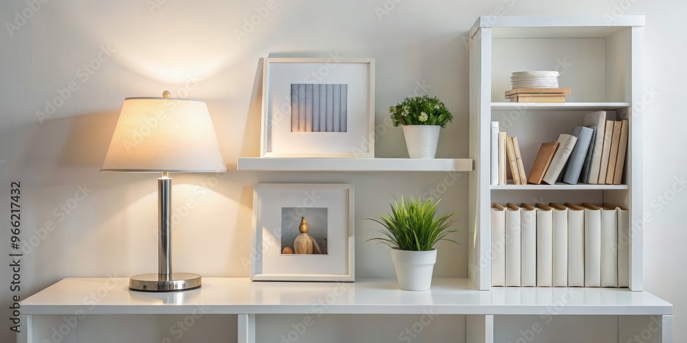 White Shelf Interior Design with Lamp and Plants, interior design, home decor, bookshelf White Shelf Interior Design with Lamp and Plants, interior design, home decor, bookshelf