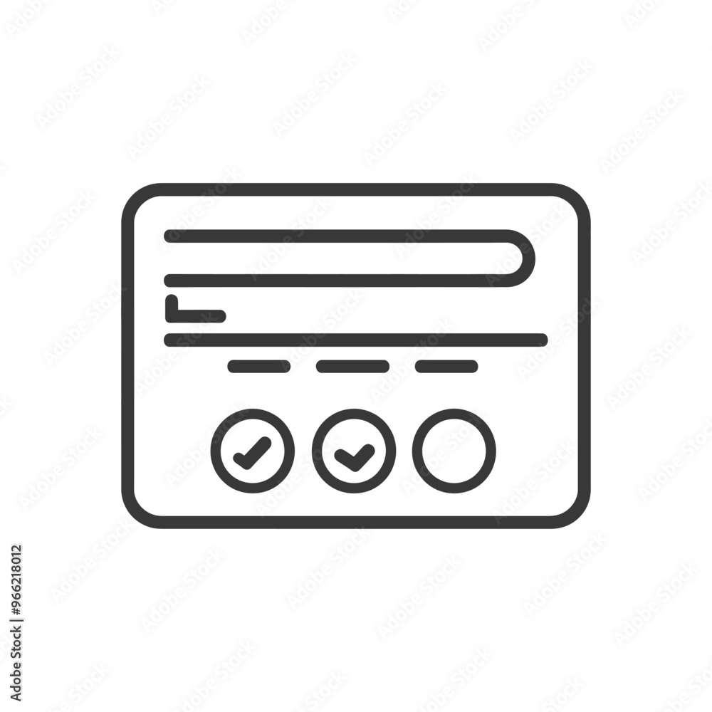 A rectangular form with checkmarks and a circle A rectangular form with checkmarks and a circle