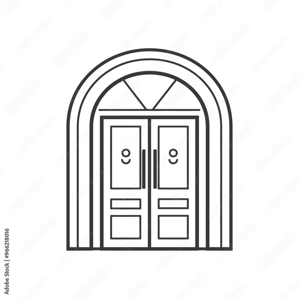 Fototapeta premium Arched Double Doors with Geometric Windowpane
