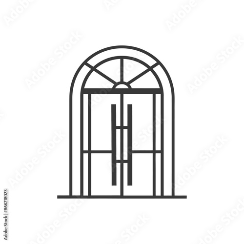 Arched Double Door with Window and Handles
