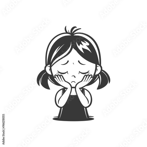 A Sad Cartoon Girl with Her Hands on Her Cheeks