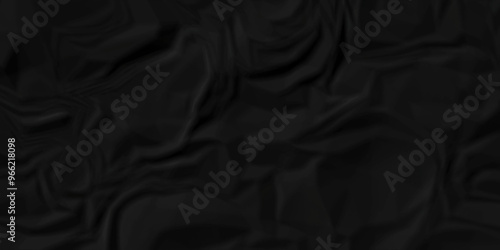 Crumpled texture of dark black wrinkle chaotic paper. old crumple black paper sheet abstract shape background space for text. 