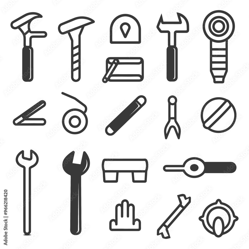 A Set of Various Tool and Object Line Icons A Set of Various Tool and Object Line Icons