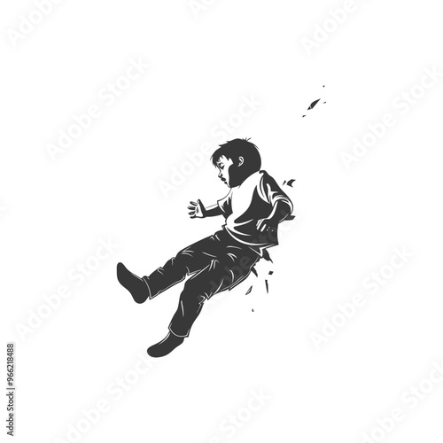 A silhouette of a boy falling through a shattered surface