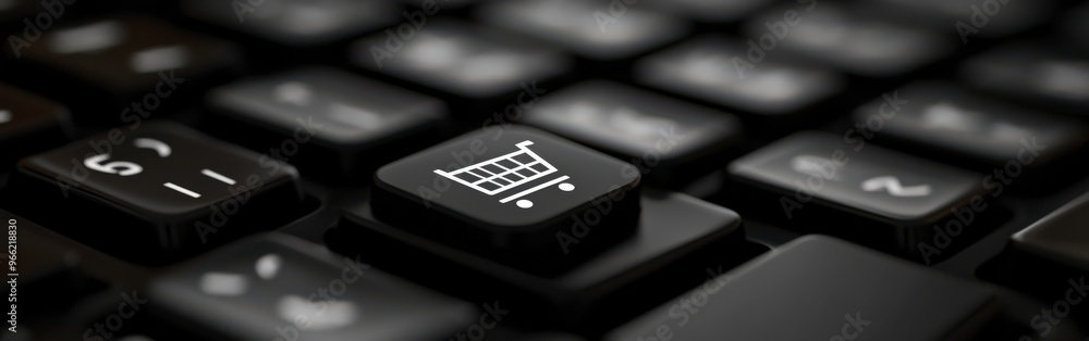 Black Friday Shopping Cart Icon on Keyboard Key Close-Up Black Friday Shopping Cart Icon on Keyboard Key Close-Up