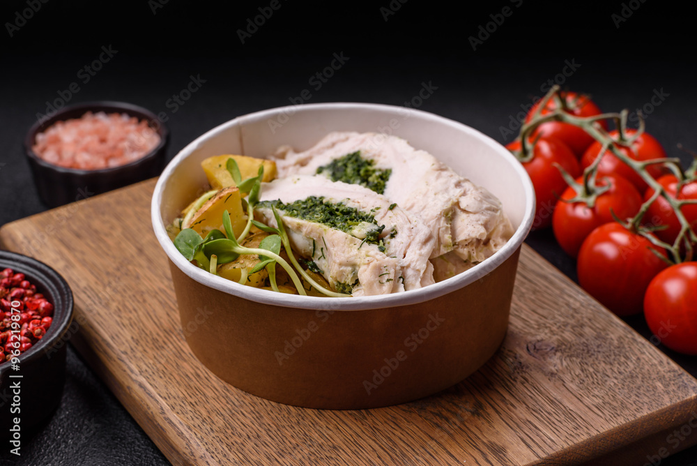Chicken roulade with spinach, cheese, spices, salt and herbs Chicken roulade with spinach, cheese, spices, salt and herbs