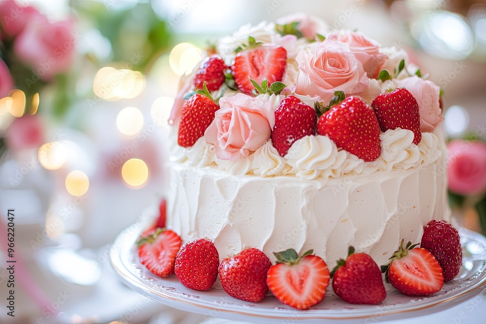 small wedding cake, wedding, wedding cake, roses, strawberries, plate, decoration, confectionery, cream, cream cake, delicious, sweet, party. small wedding cake, wedding, wedding cake, roses, strawberries, plate, decoration, confectionery, cream, cream cake, delicious, sweet, party.