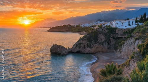 Sunset in the Andalusian area of Spain, near Nerja (Malaga). Gorgeous view of the Alboran Sea.
