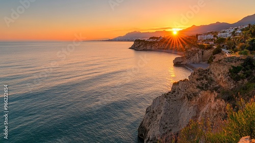 Sunset in the Andalusian area of Spain, near Nerja (Malaga). Gorgeous view of the Alboran Sea.