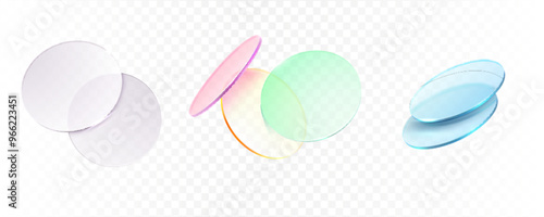 Realistic collection of 3D glass plates, vector design on isolated background.