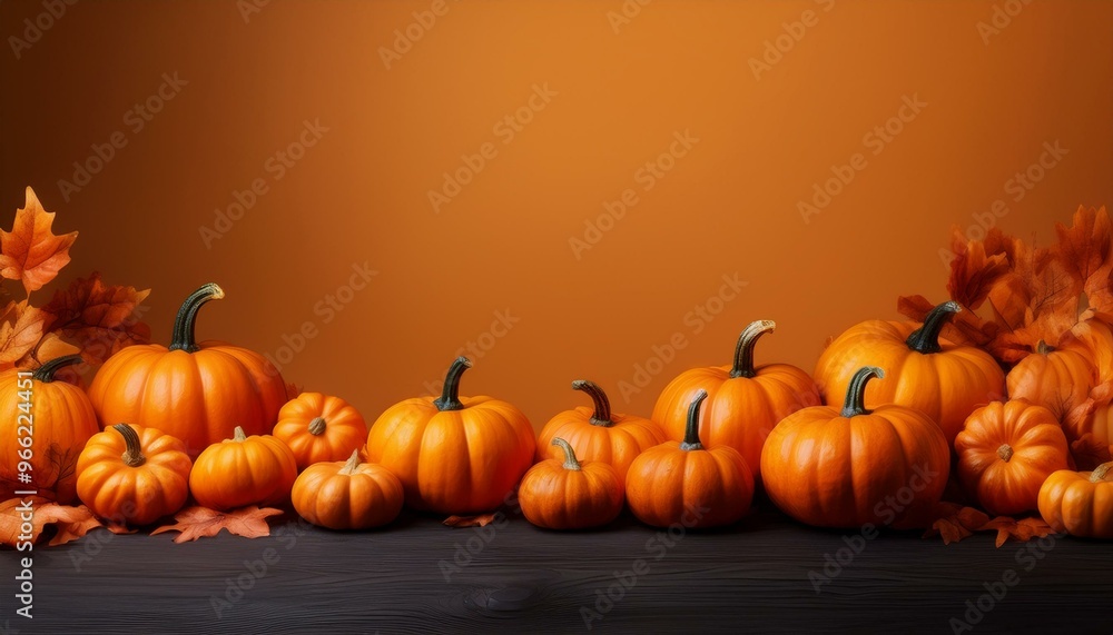 Festive Happy Halloween greeting card or banner template with copy space for text and an array of vibrant orange pumpkins filling the frame, celebrating the spooky autumn season Festive Happy Halloween greeting card or banner template with copy space for text and an array of vibrant orange pumpkins filling the frame, celebrating the spooky autumn season