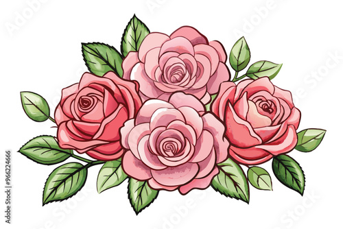 elder wood Watercolor Romantic Pink Rose Flowers Arrangement. Isolated Clipart vector art  Illustration 