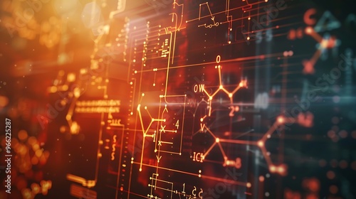 Close-up of detailed science formulas on a clear computer screen, sharp and luminous. 32k, full ultra hd, high resolution