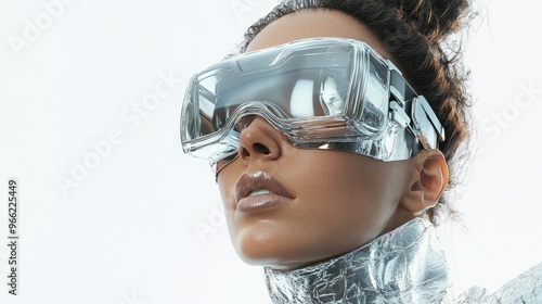 Modern individual wearing metallic goggles and outfit photo