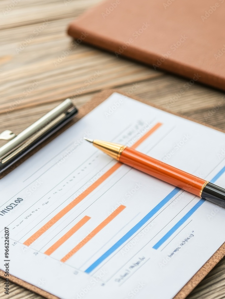 A close-up shot of a clipboard with a business plan, a pen, and a graph. The pen is resting on the graph, suggesting a readiness to analyze and strategize. The graph symbolizes progress, growth, and f A close-up shot of a clipboard with a business plan, a pen, and a graph. The pen is resting on the graph, suggesting a readiness to analyze and strategize. The graph symbolizes progress, growth, and f
