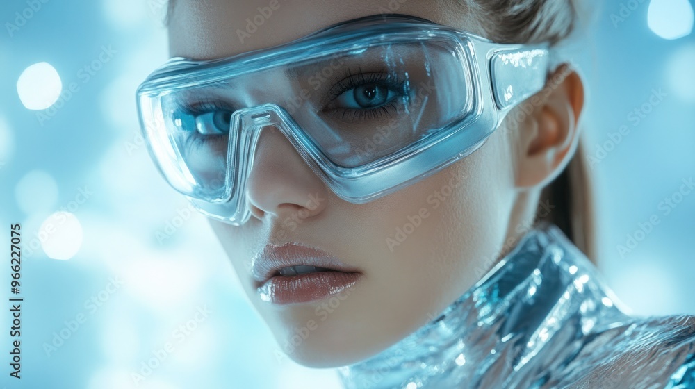 Side profile of person with futuristic VR headphones Side profile of person with futuristic VR headphones