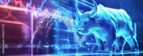 A closeup of a digital trading screen with a bull and bear reflected in the glass, symbolizing the highstakes tension of Forex trading