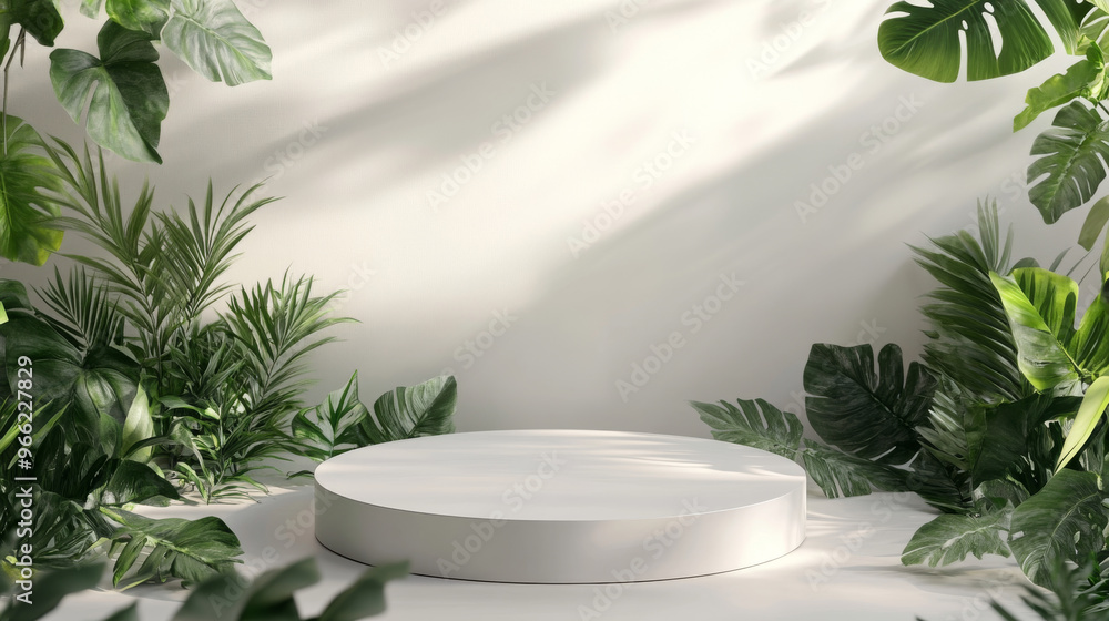 A simple background with a round platform for showcasing products. It's perfect for creating mockups and has a touch of elegance with the greenery. A simple background with a round platform for showcasing products. It's perfect for creating mockups and has a touch of elegance with the greenery.