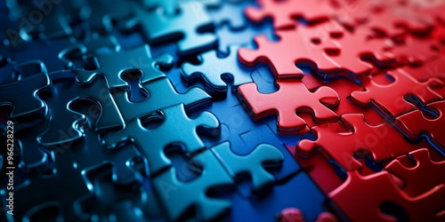 Interlocking puzzle pieces represent Republican and Democrat ideologies in a digital art style photo