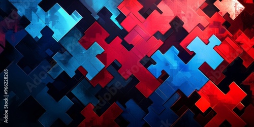 Red and blue puzzle pieces symbolize the conflicting ideologies of Republicans and Democrats photo