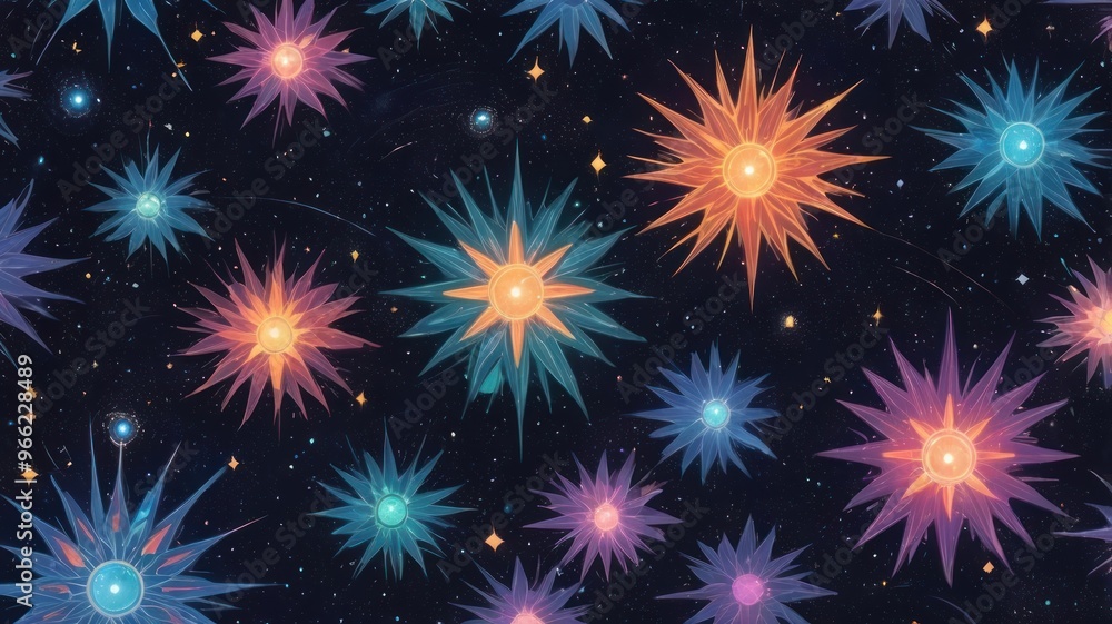 Obraz premium Wallpaper illustration retro pattern in beautiful stars on dark background
